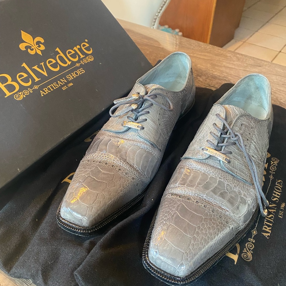 Luxury Mens Ostrich Shoes-Grey